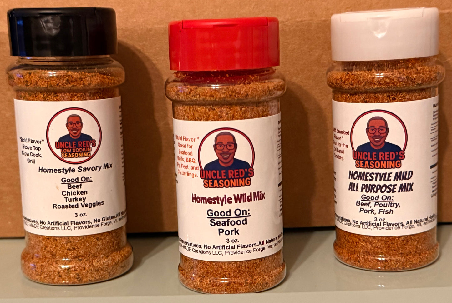 SOLD IN VIRGINIA ONLY Uncle Red’s Bold & Spicy Cajun Seasoning – Homestyle Wild Mix 3oz